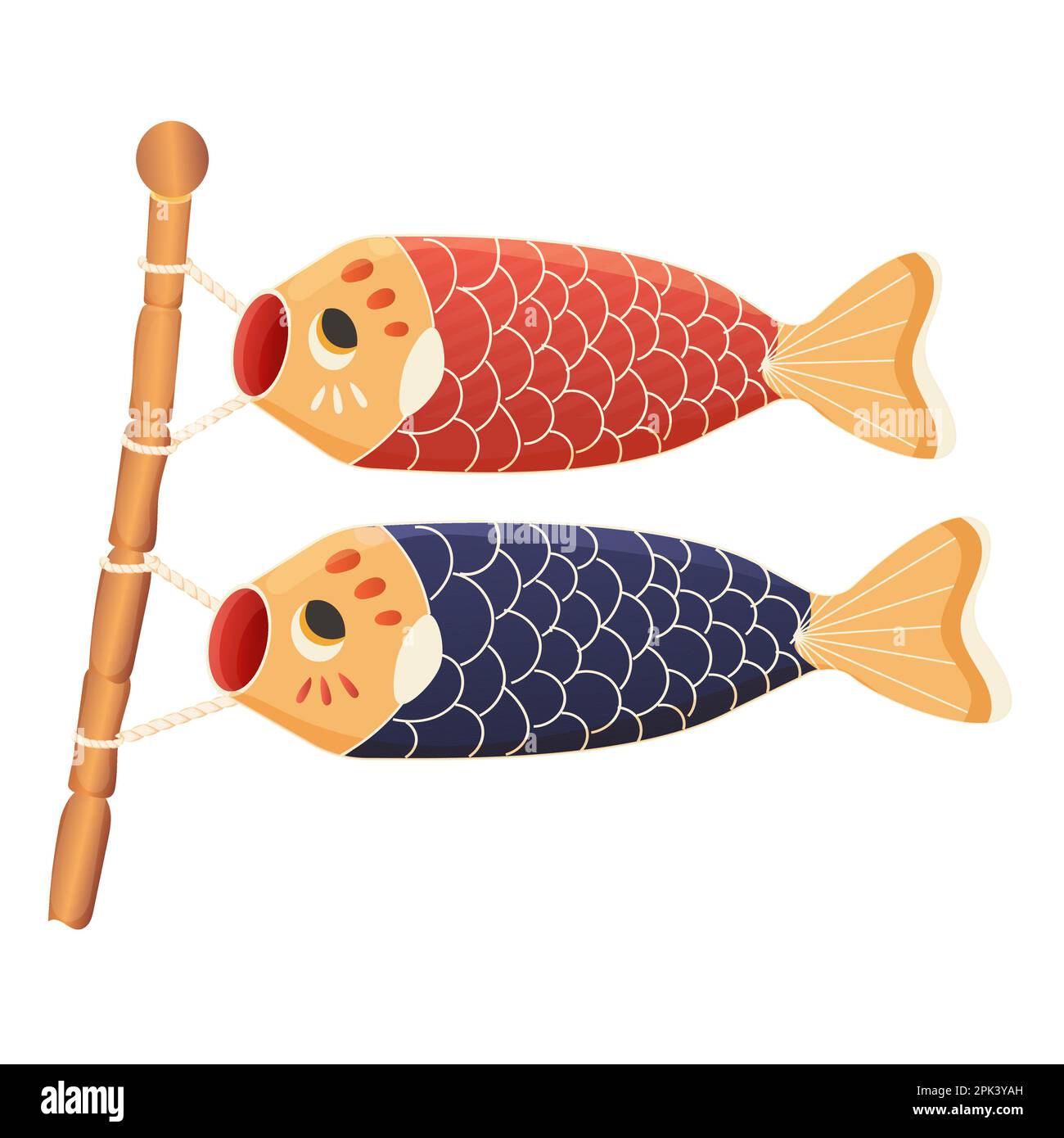 Koinobori Japanese fish flag on bamboo stick, traditional carp