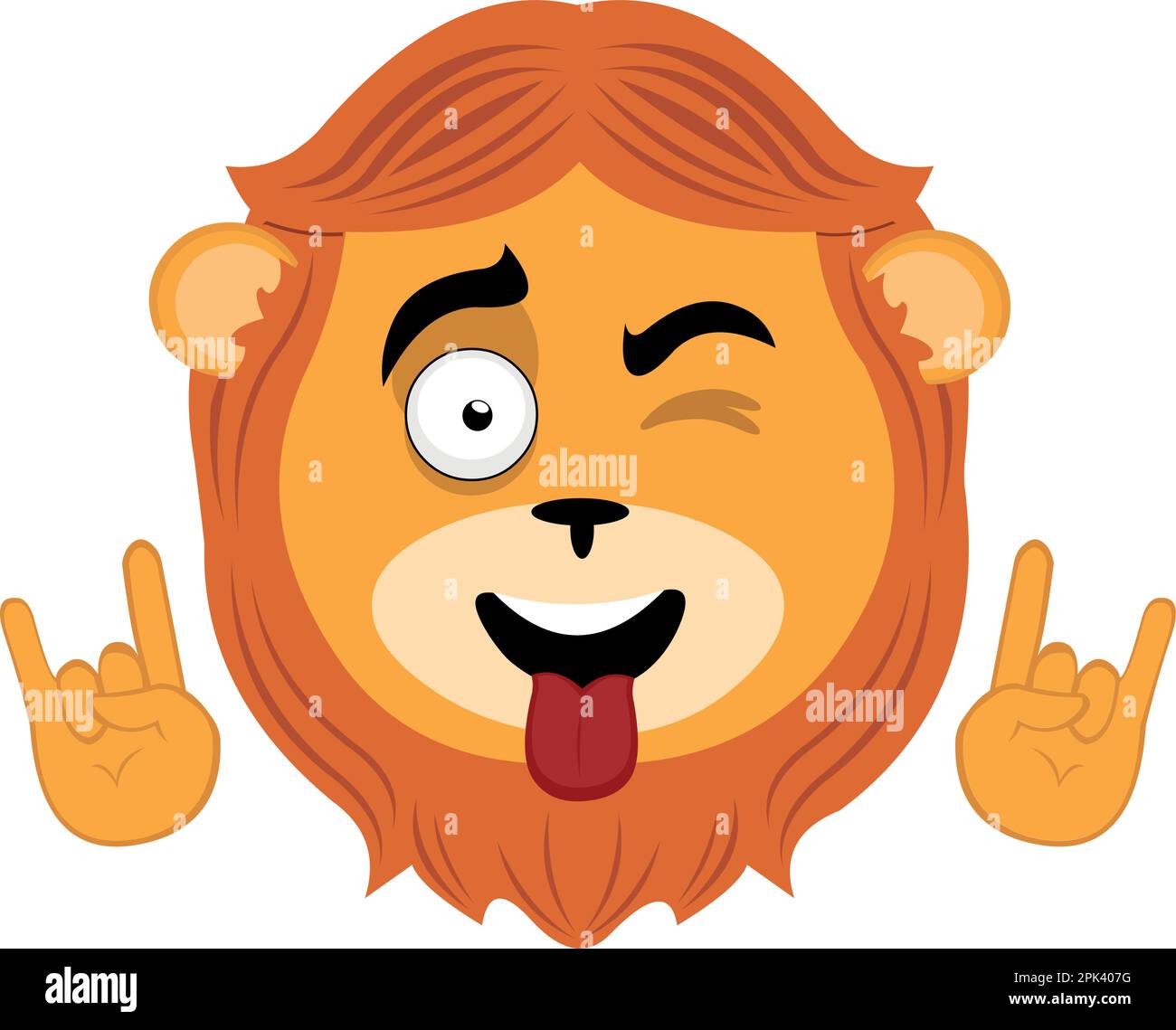 vector illustration face of a lion winking, with his tongue out and