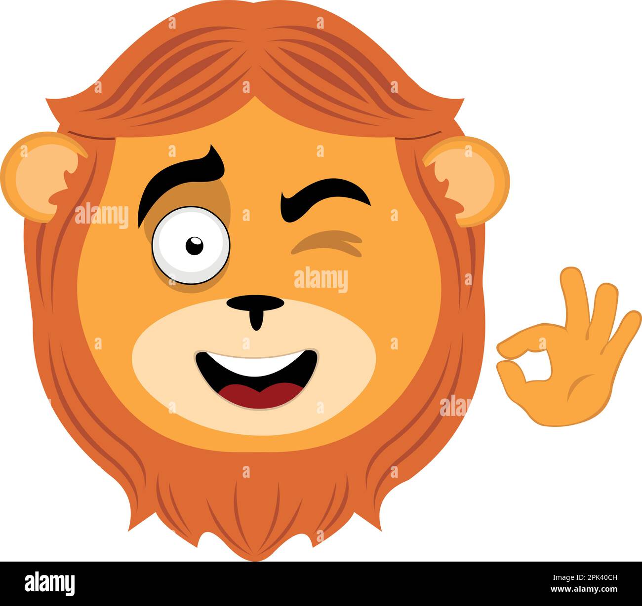 vector illustration face of lion animal cartoon, winking eye and with