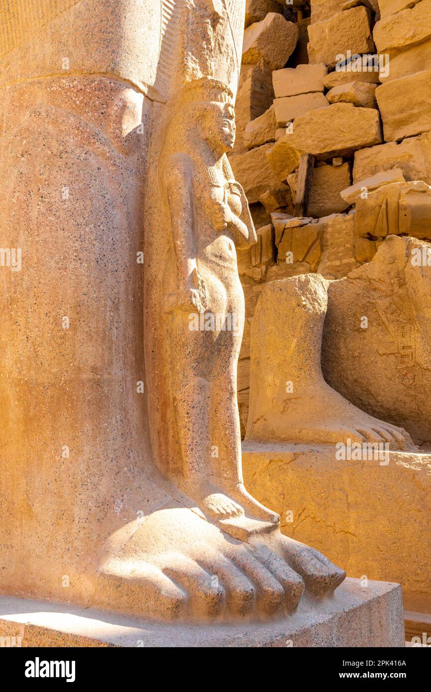 Statue of Pharaoh Ramesses II's Daughter Bintanath, Karnak Temple, Luxor, Egypt, North East Africa Stock Photo