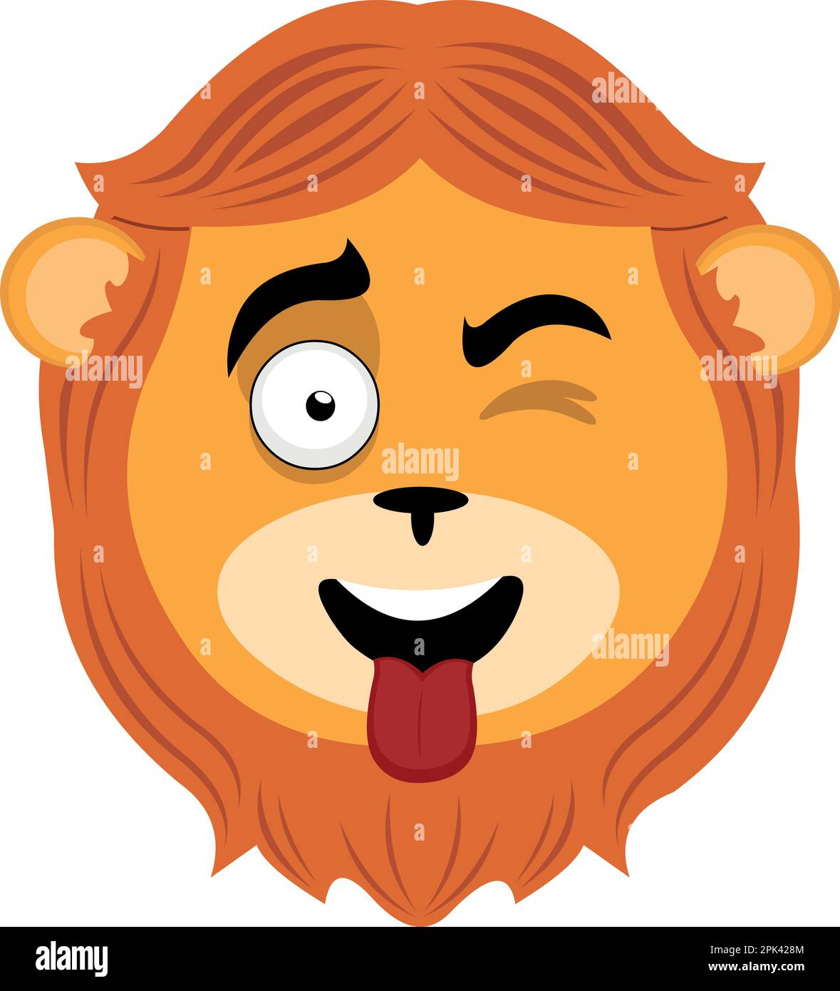 Vector illustration face of a cartoon lion winking and with its tongue