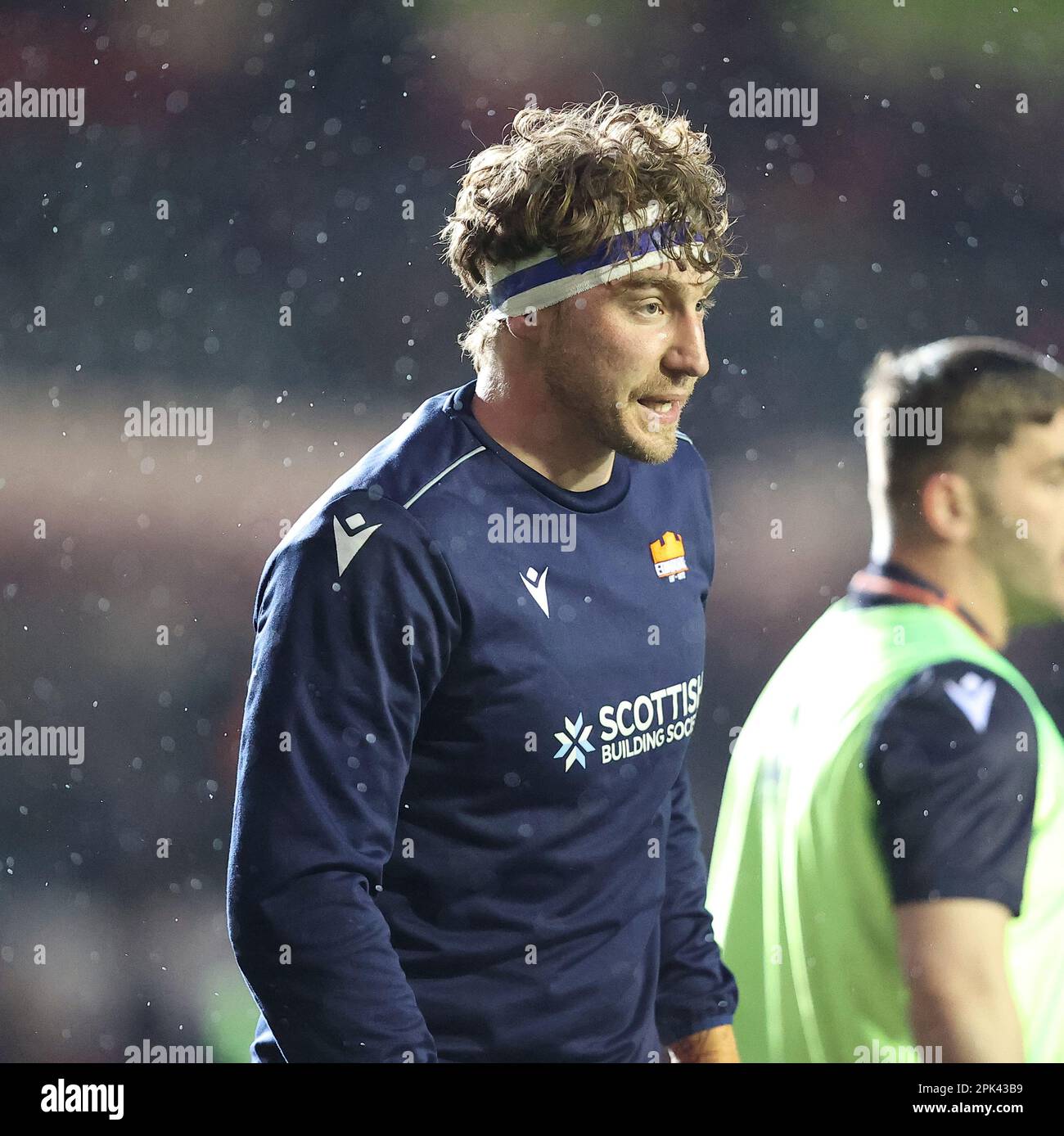 31.03.2022   Leicester, England. Rugby Union.                   Edinburghs captain Hamish Watson warms up for the Heineken Champions Cup quarter final match played between Leicester Tigers and Edinburgh Rugby at the Mattioli Woods Welford Road Stadium, Leicester.  © Phil Hutchinson Stock Photo