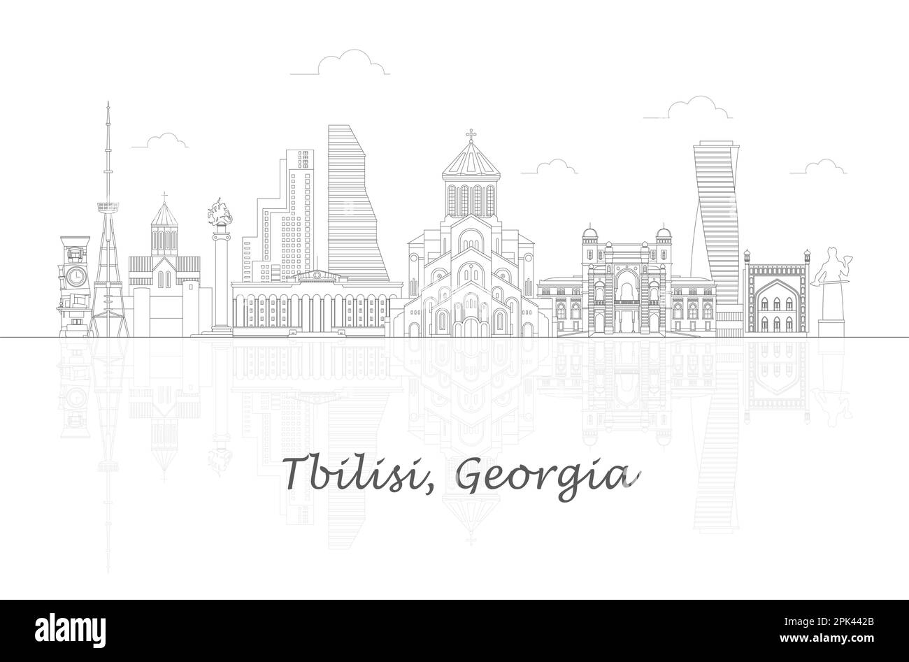 Outline Skyline panorama of city of Tbilisi, Georgia - vector illustration Stock Vector