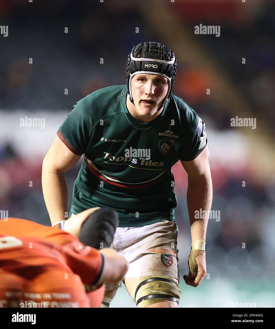 31.03.2022   Leicester, England. Rugby Union.                   Tigers Cameron Henderson in action during the Heineken Champions Cup quarter final match played between Leicester Tigers and Edinburgh Rugby at the Mattioli Woods Welford Road Stadium, Leicester.  © Phil Hutchinson Stock Photo