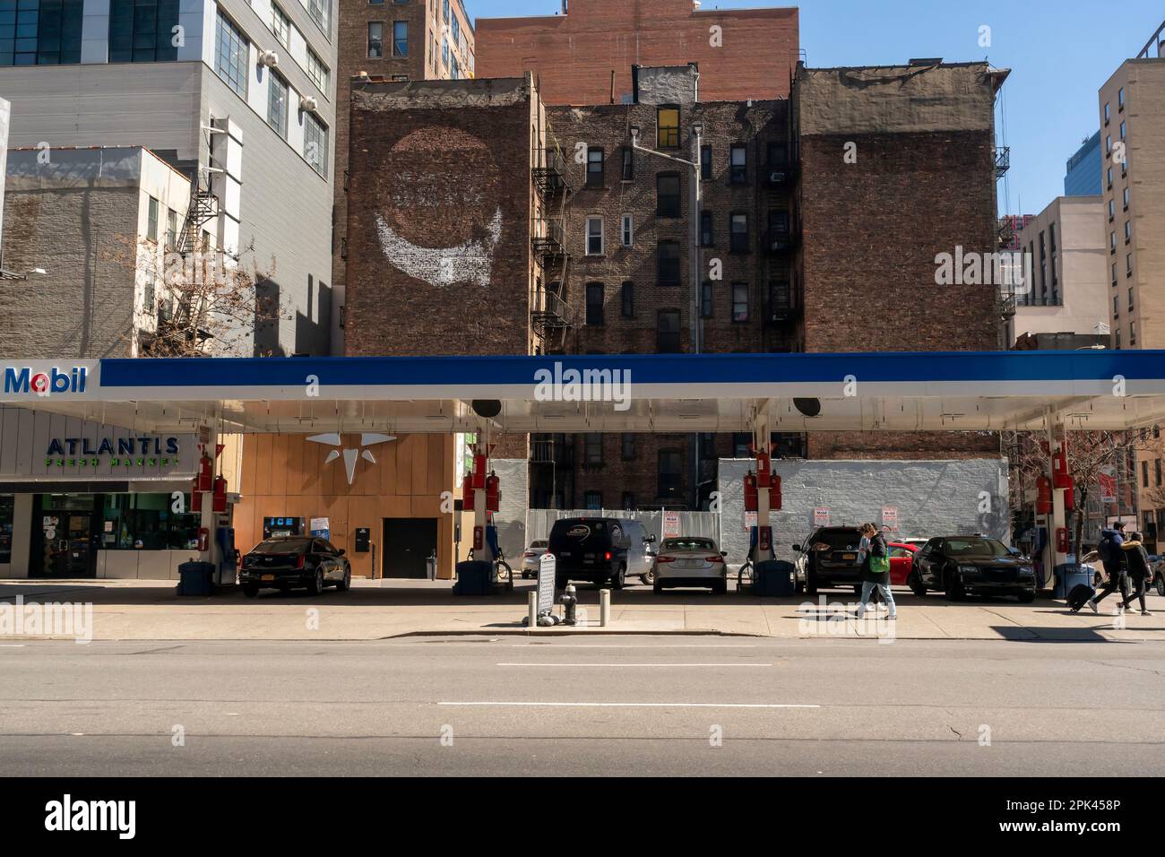 A Mobil gas station in Hell’s Kitchen in New York on Thursday, March 30
