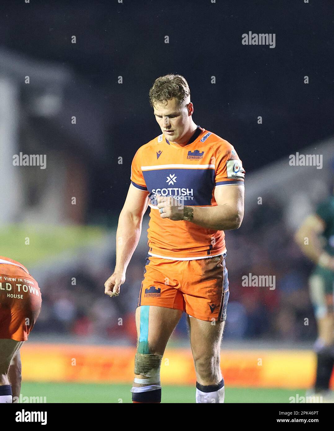 31.03.2022   Leicester, England. Rugby Union.                   Duhan van der Merwe in action for Edinburgh during the Heineken Champions Cup quarter final match played between Leicester Tigers and Edinburgh Rugby at the Mattioli Woods Welford Road Stadium, Leicester.  © Phil Hutchinson Stock Photo