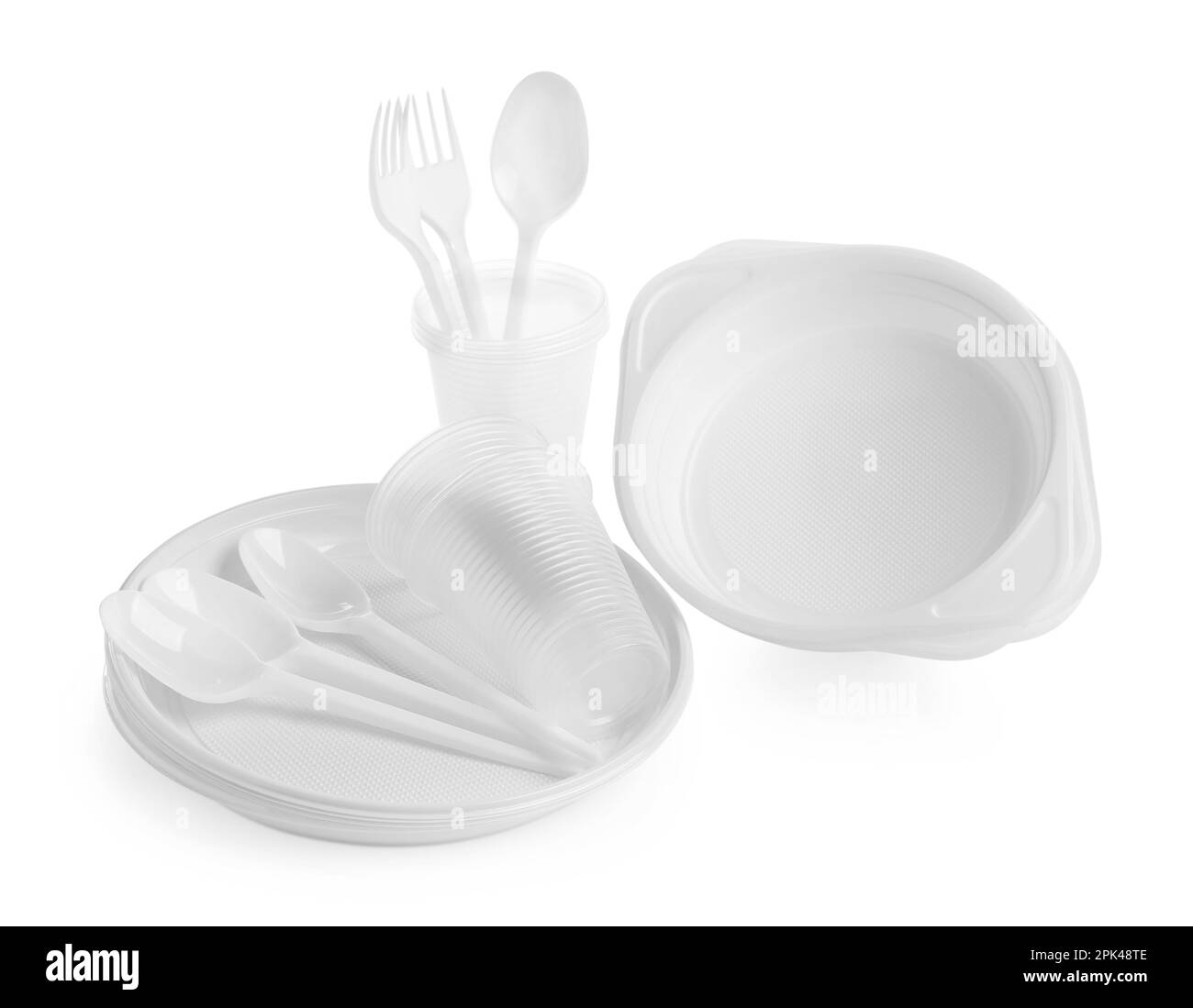 Set of disposable tableware on white background Stock Photo Alamy