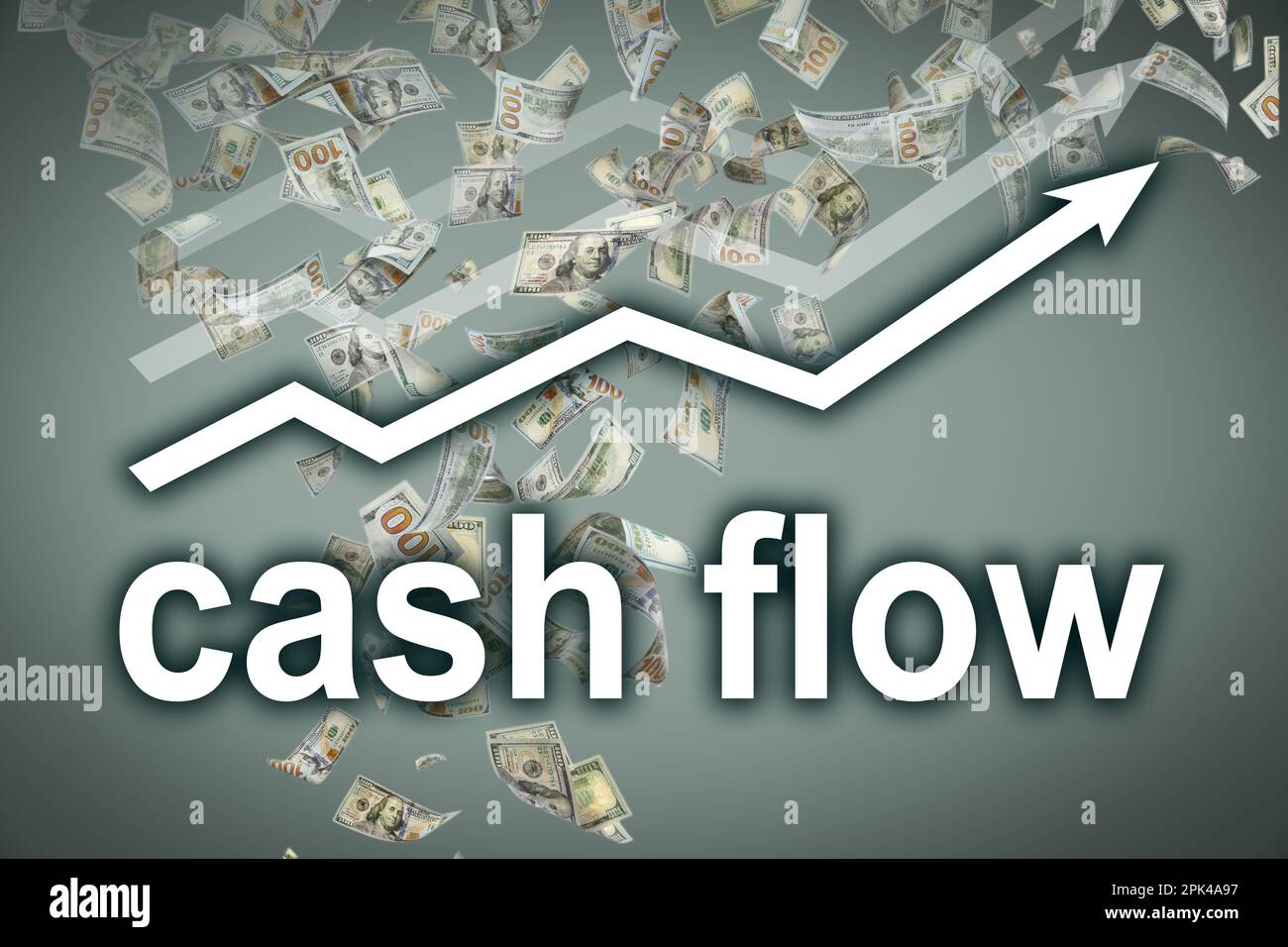 Cash Flow concept. Illustration of upward arrow and flying money on