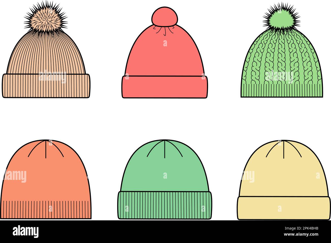 Knitted winter cap set. Fashion CAD. Vector illustration. Stock Vector
