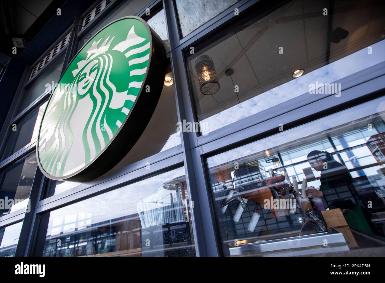 Exterior images of the Starbucks coffee shop on the railways station