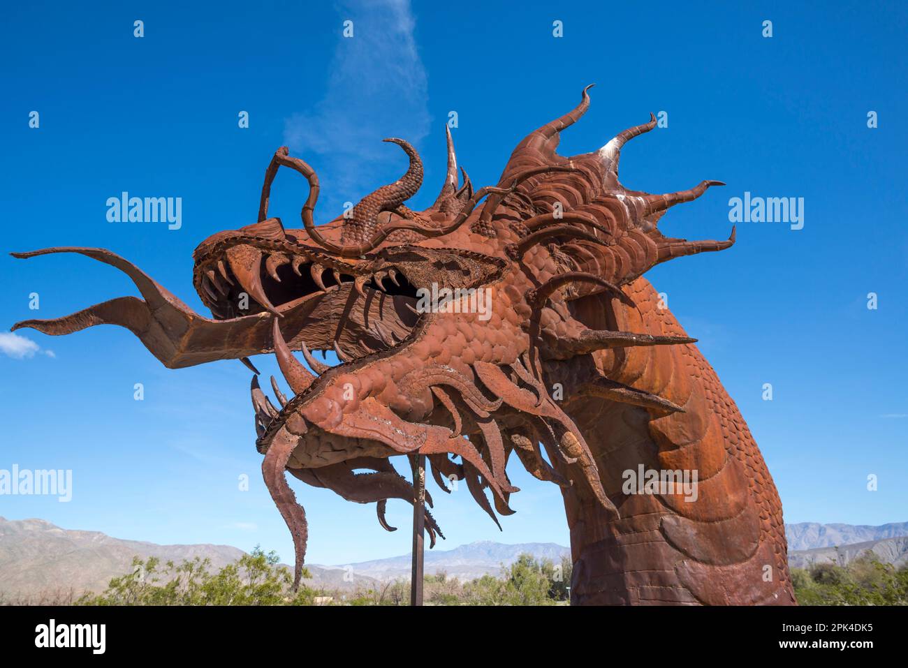 Sculptures in Anza Borrego State Park. Sculptures are by Ricardo Breceda. Borrego Springs, California. This is the Borrego Springs Dragon or serpent. Stock Photo