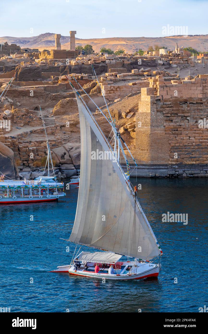 Feluccas On The River Nile, Aswan, Egypt, North East Africa Stock Photo
