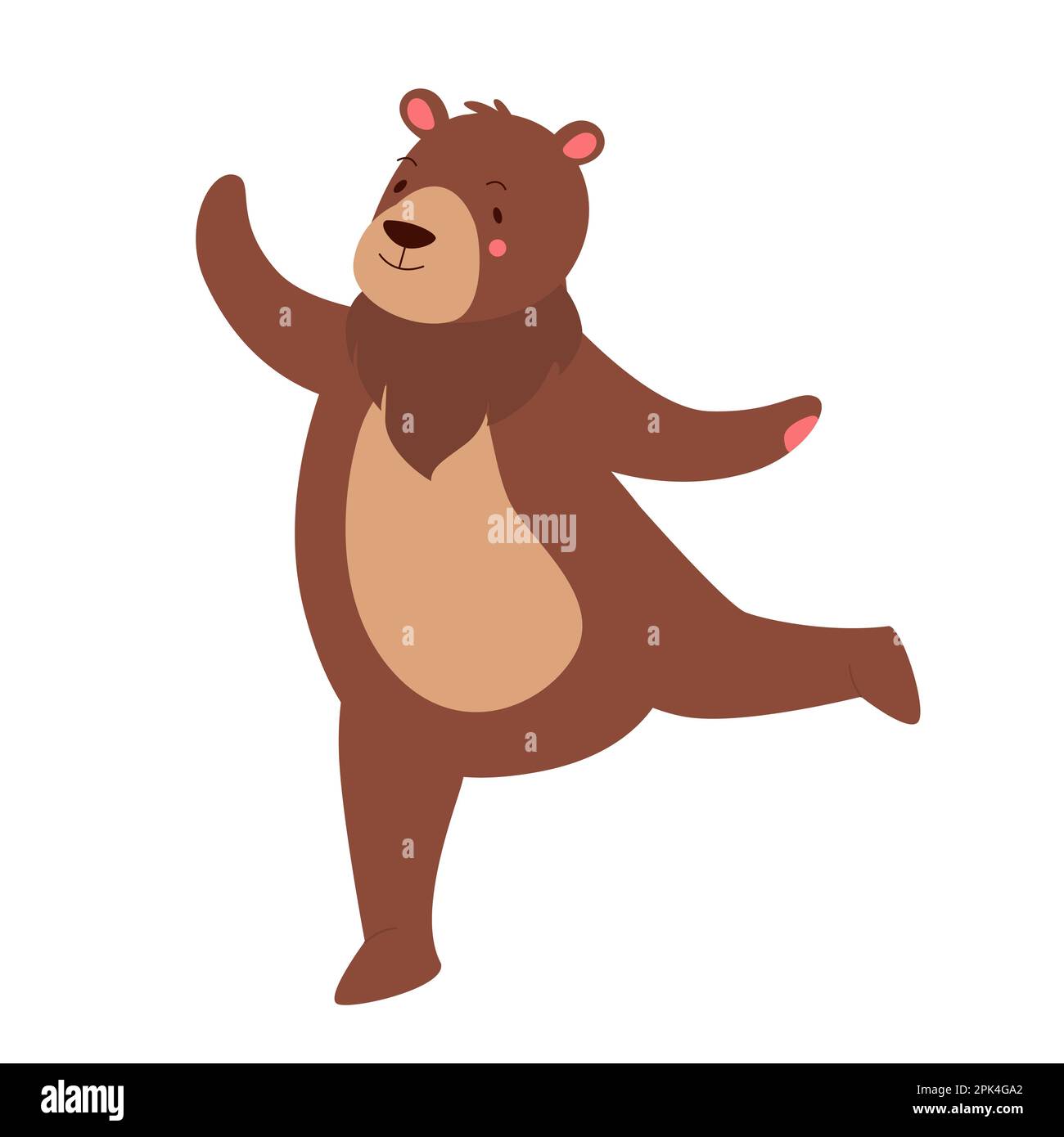 Cute bear dancing. Happy teddy bear jumping, lovely forest animal