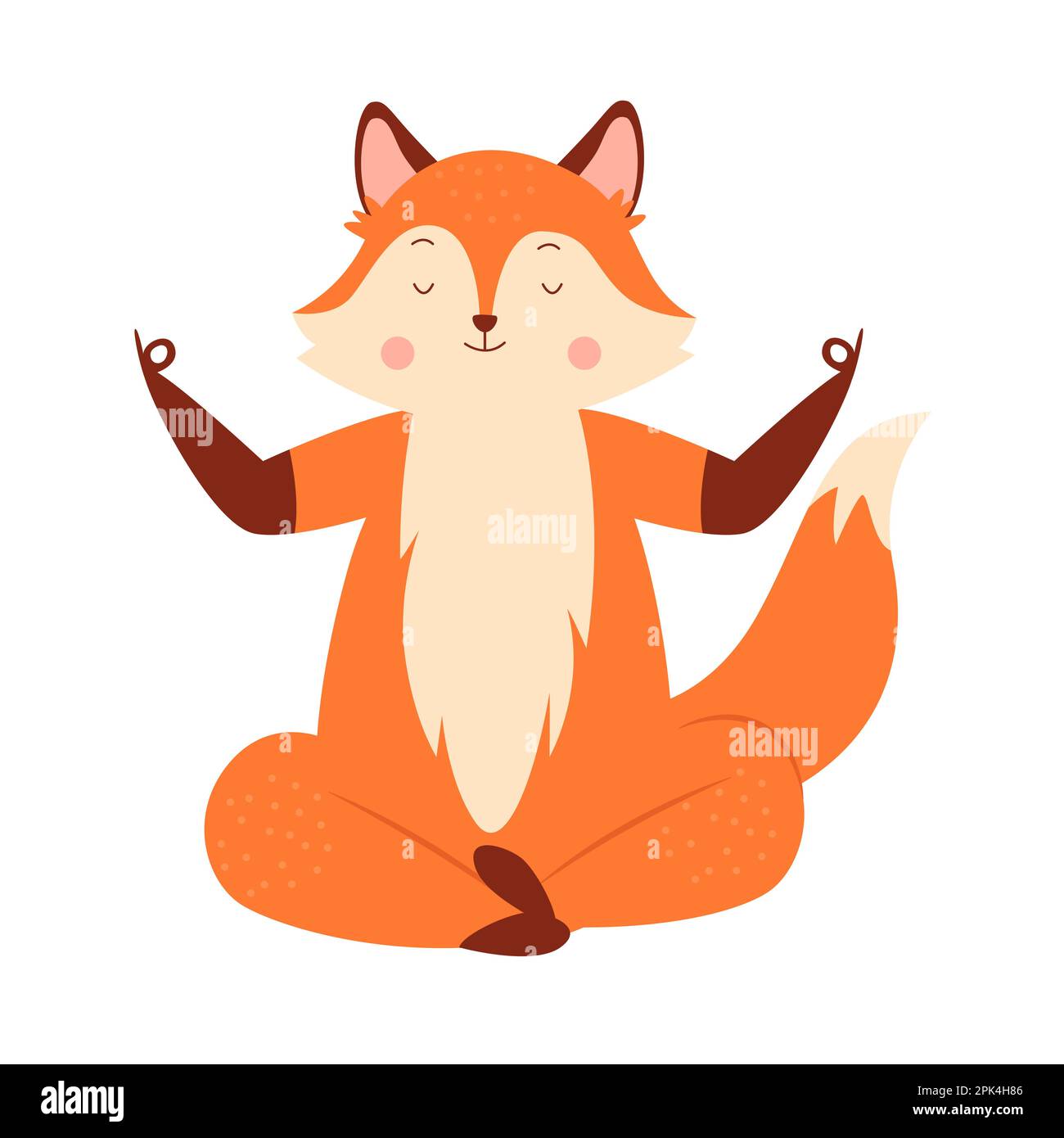 Cute fox sitting in lotus pose. Little fox yoga practice, forest animal