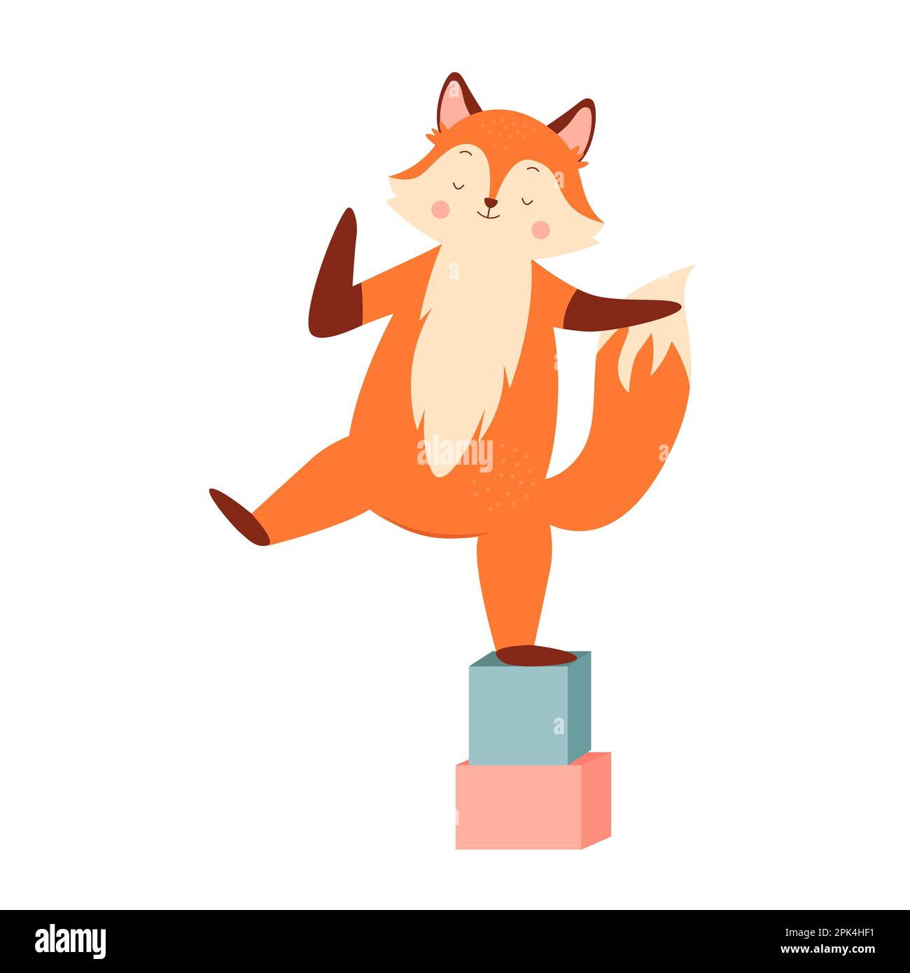 Cute fox playing. Foxy forest animal having circus presentation vector