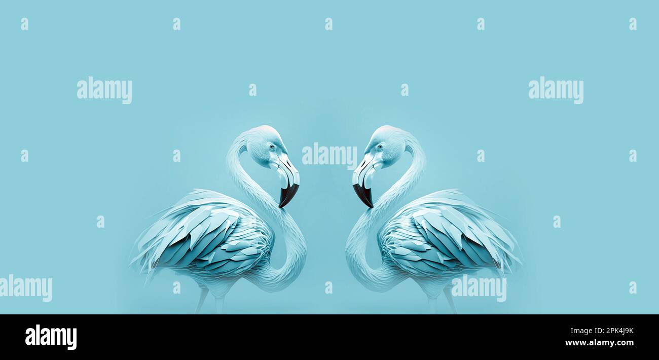 Blue flamingo bird illustration design on pastel light blue colored ...