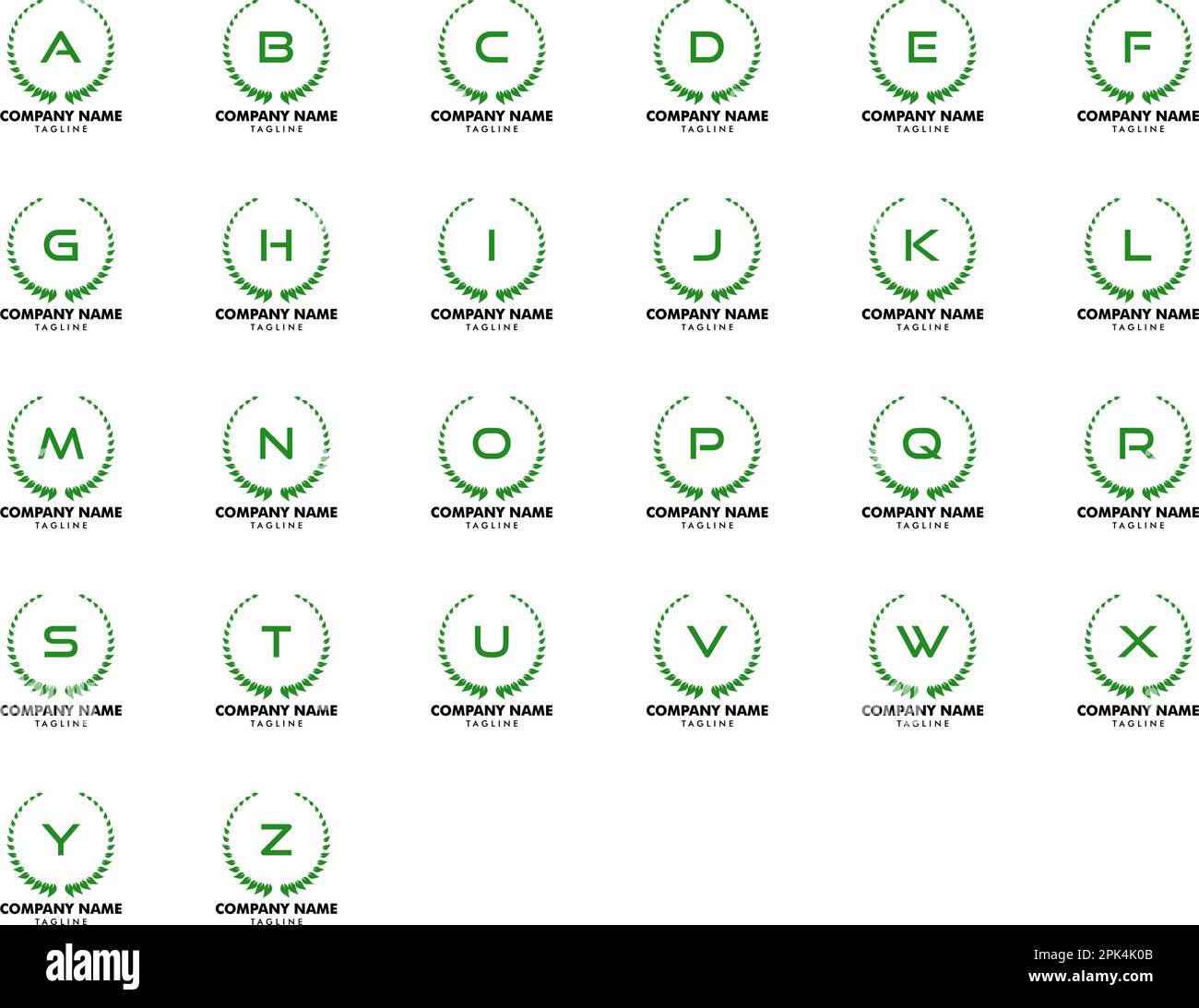 Set of Initial Letter Circle Nature Leaf Logo Design Vector Stock Vector