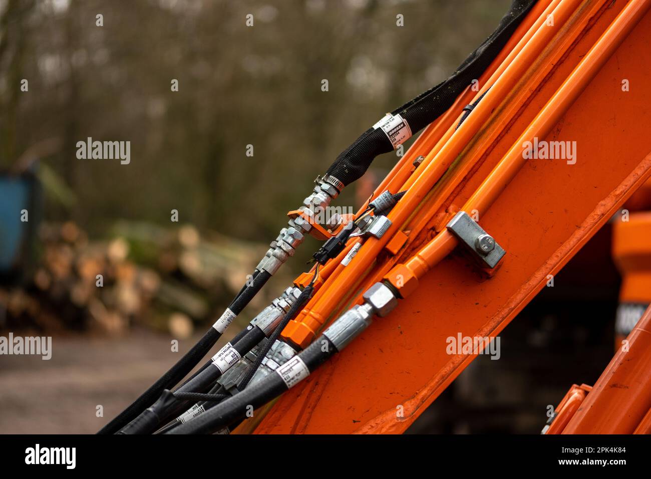 Close up of excavator hydraulics hoses system Stock Photo Alamy