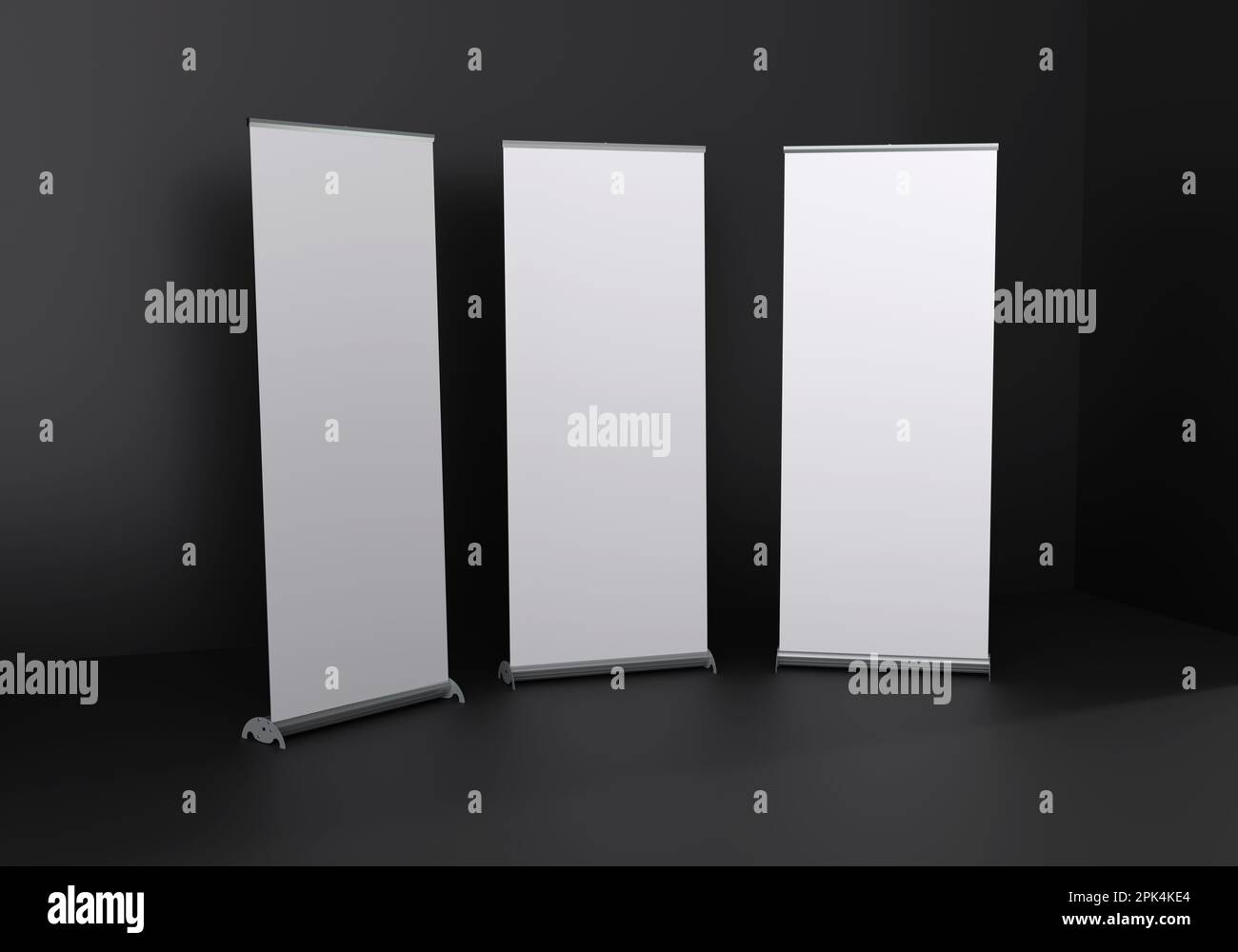 Pullup Banner Mockup Template in a Dark Matt Black Studio Scene with