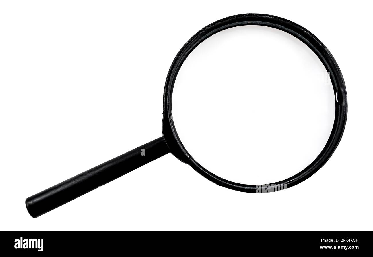 Magnifier. Magnifying glass with scratches and dust on the surface on a white background Stock