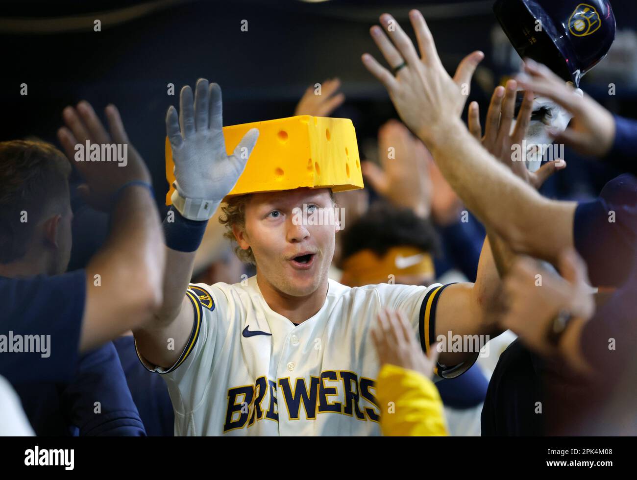 Glendale, United States. 24th Feb, 2023. Milwaukee Brewers left fielder Jesse  Winker (33) walks in the first inning of an MLB spring training baseball  game against the Kansas City Royals at American