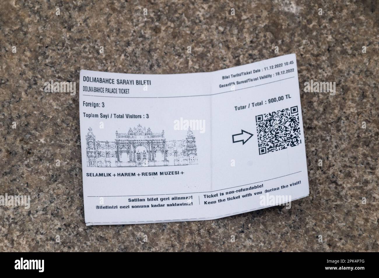 Istanbul, Turkey - December 11, 2022: Ticket to Dolmabahce Palace Stock
