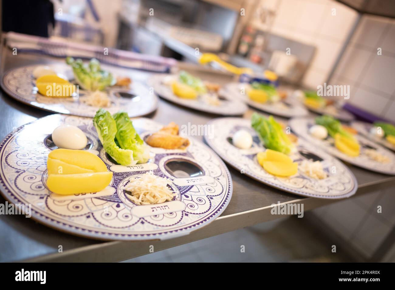 Berlin, Germany. 05th Apr, 2023. Seder plates are ready at the