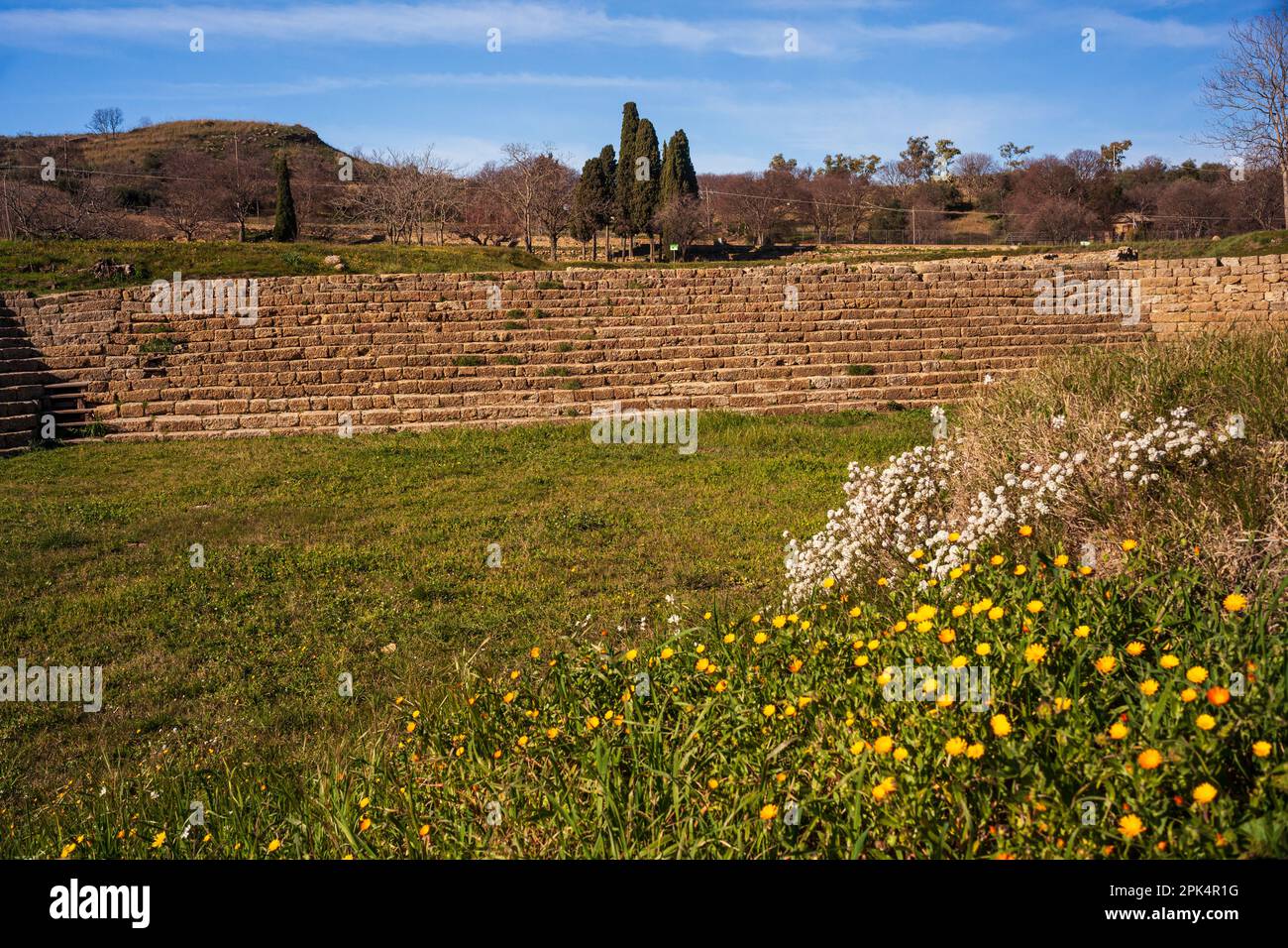 Panoramic view of the Greek archaeological site of Morgantina, in the interior of Sicily in Italy. Stock Photo