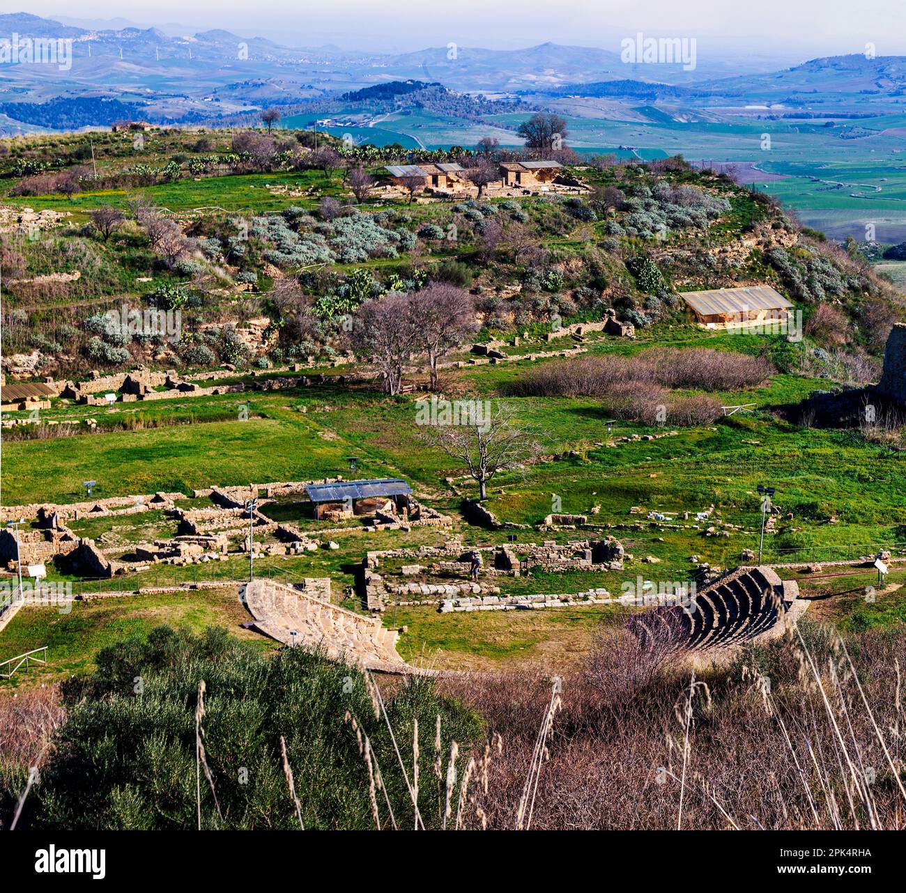 Panoramic view of the Greek archaeological site of Morgantina, in the interior of Sicily in Italy. Stock Photo