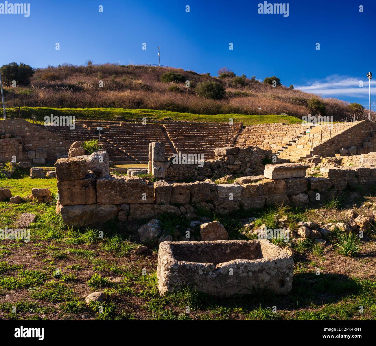 Greek theater and other ruins in Morgantina archaeological site Sicily Stock Photo