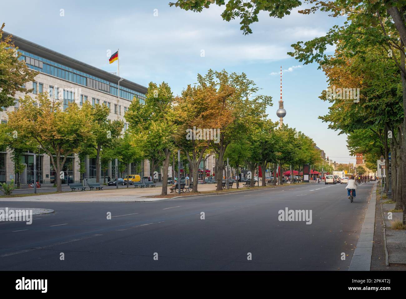 Unter den Linden Boulevard with Fernsehturm TV Tower - Berlin, Germany Stock Photo