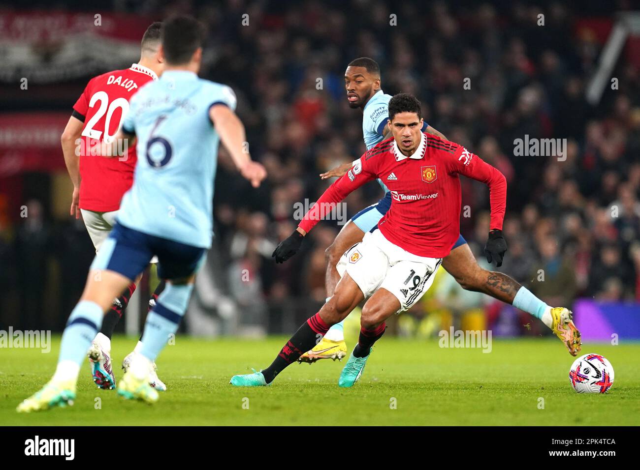 Manchester United's Raphael Varane (right) in action during the Premier ...