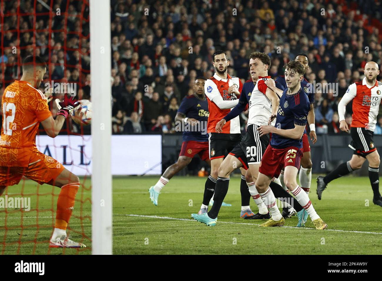 ROTTERDAM - (LR) Ajax goalkeeper Geronimo Rulli, David Hancko of ...