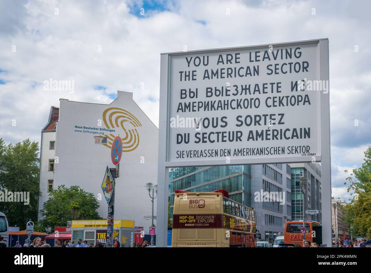 Sign Leaving American Sector at Checkpoint Charlie - Berlin, Germany Stock Photo