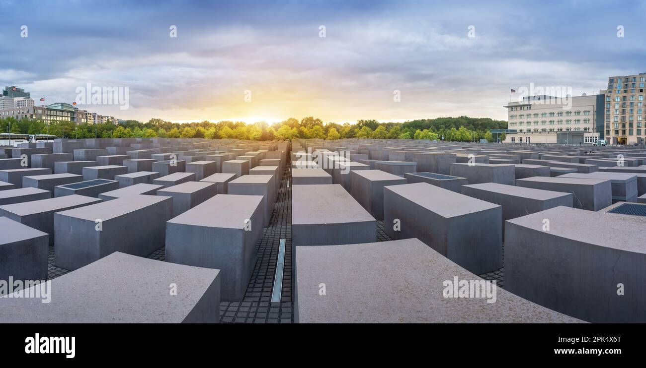 Panoramic view of Memorial to the Murdered Jews of Europe - Berlin, Germany Stock Photo