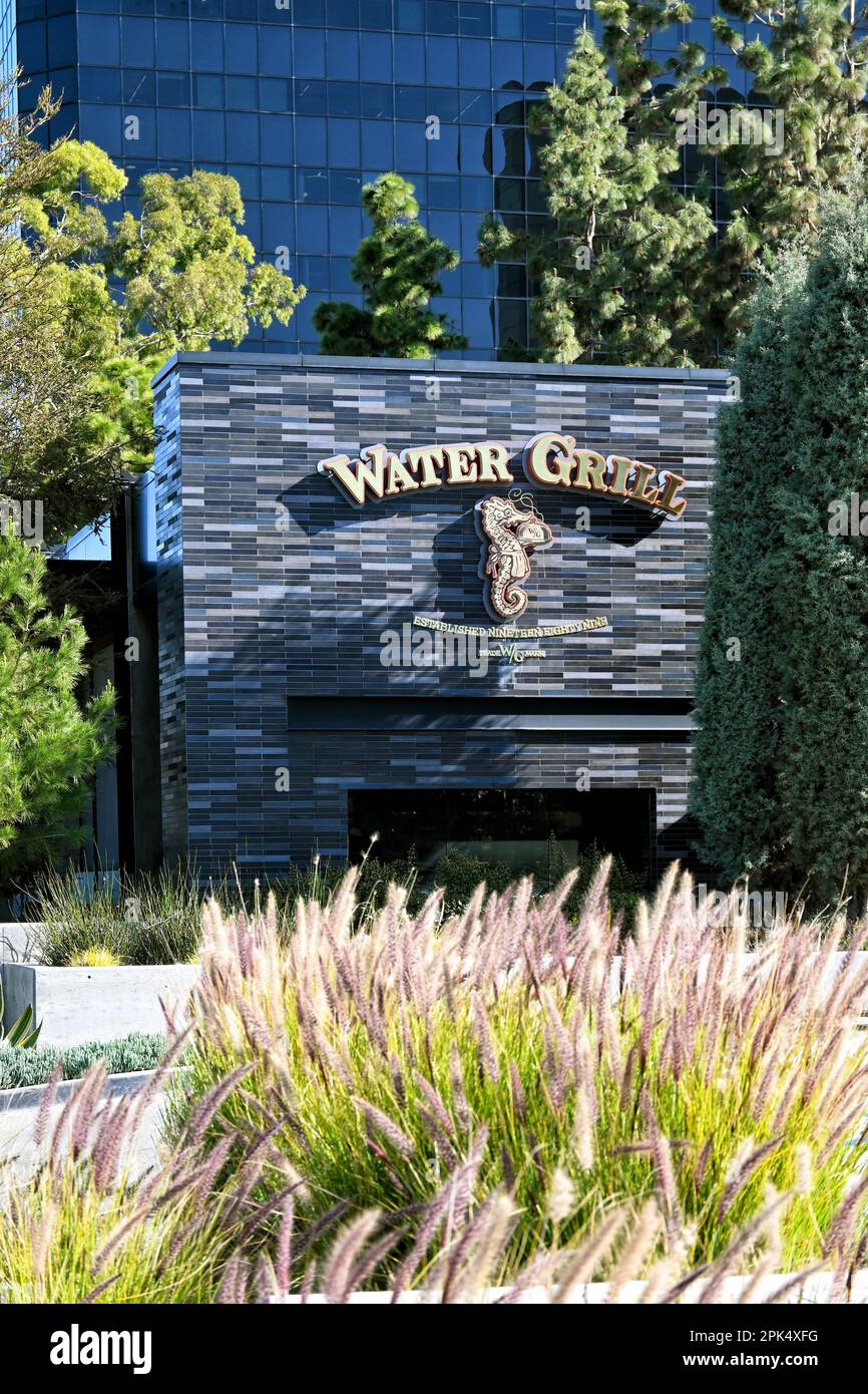 COSTA MESA, CALIFORNIA: 4 APR 2023: Water Grill is a fine-dining seafood restaurant across from South Coast Plaza. Stock Photo