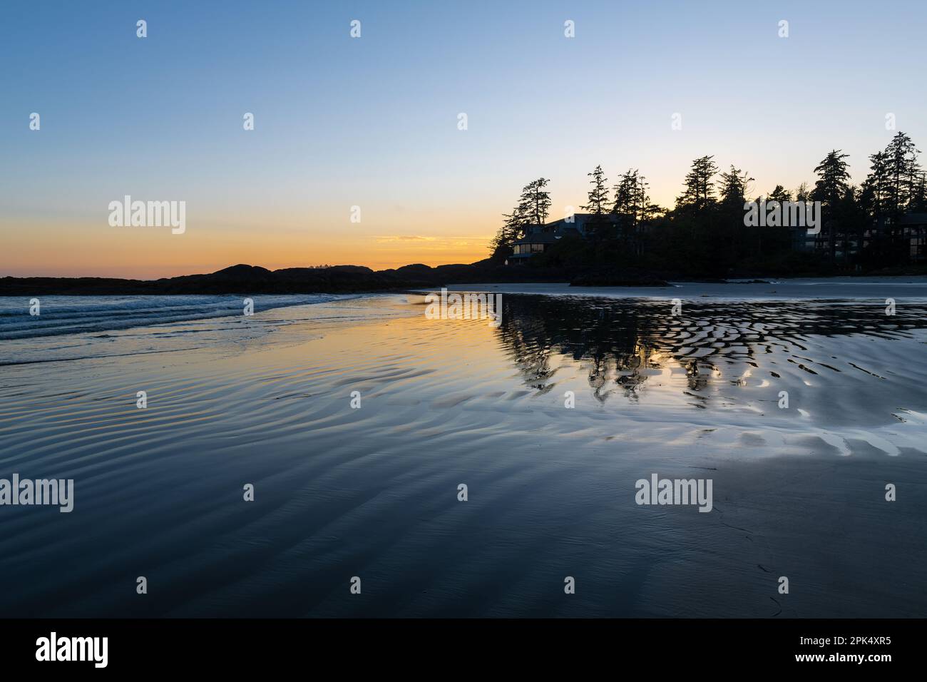 Chesterman Beach at sunset, Tofino, Vancouver Island, British Columbia, Canada. Stock Photo