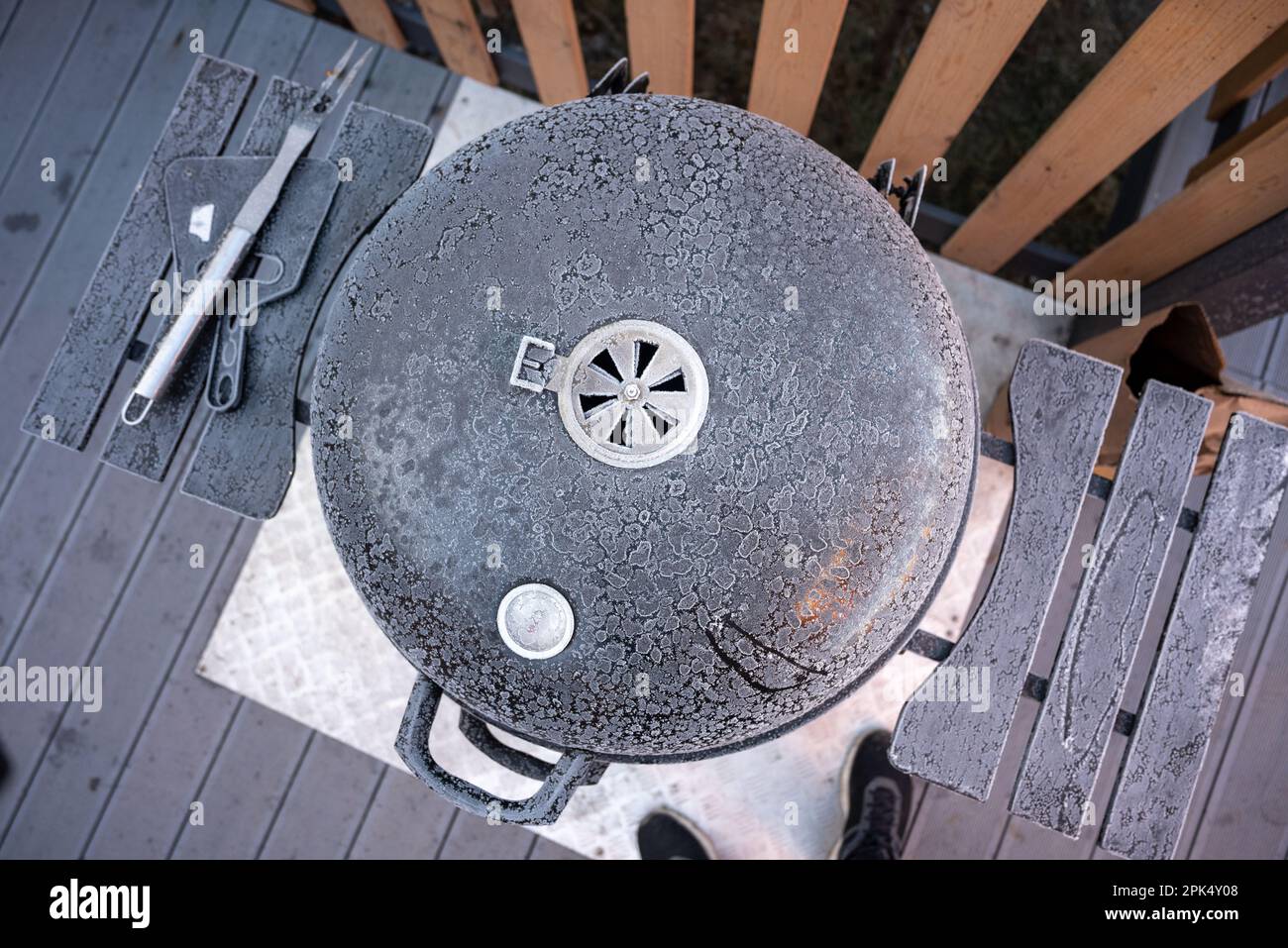 barbecue grill with beautiful frost texture. Stock Photo