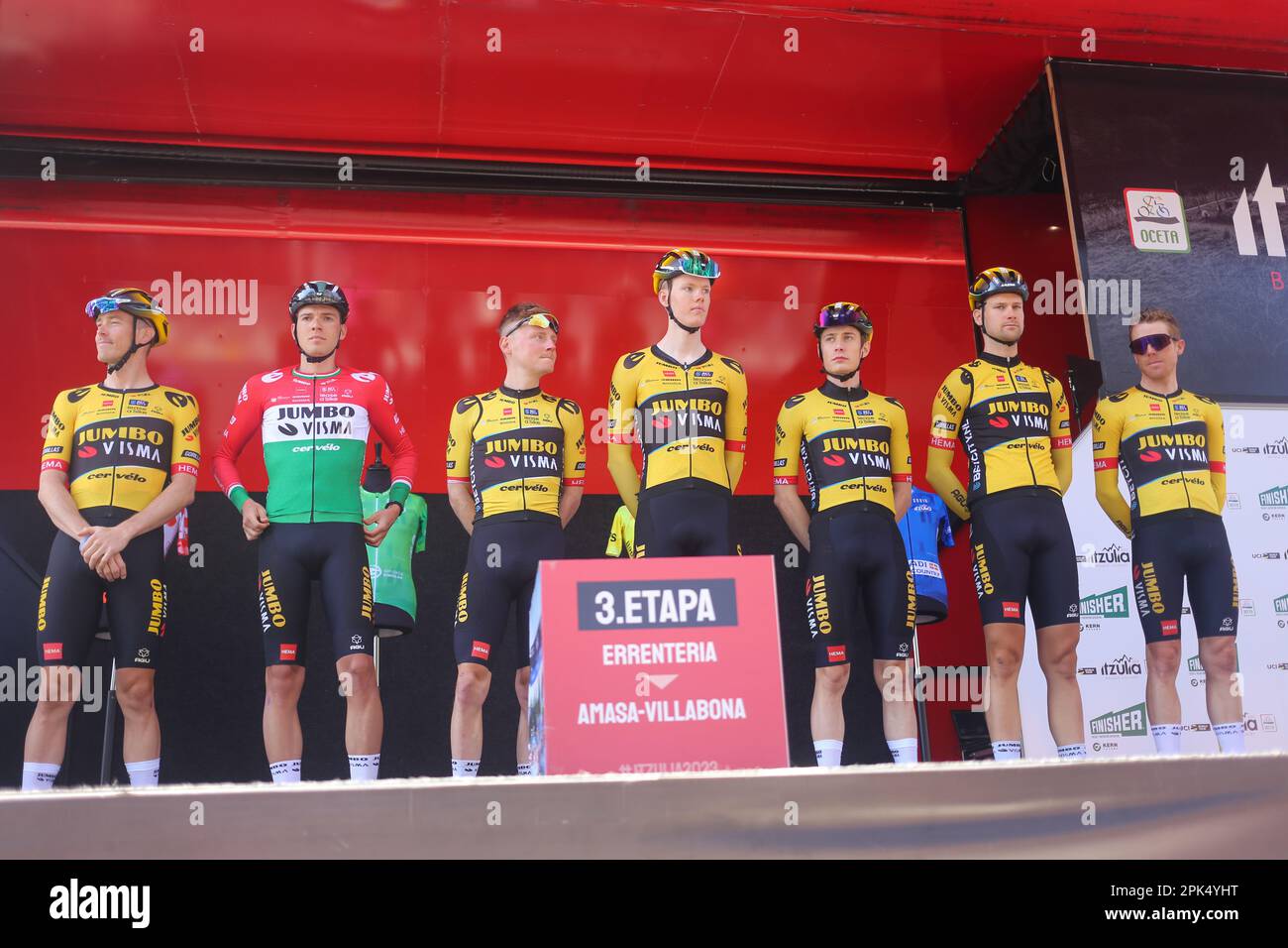 Errenteria, Spain, 05th April, 2023: The Jumbo-Visma riders during the 3rd Stage of the Itzulia Basque Country 2023 between Errenteria and Amasa-Villabona, on April 05, 2023, in Errenteria, Spain. Credit: Alberto Brevers / Alamy Live News Stock Photo