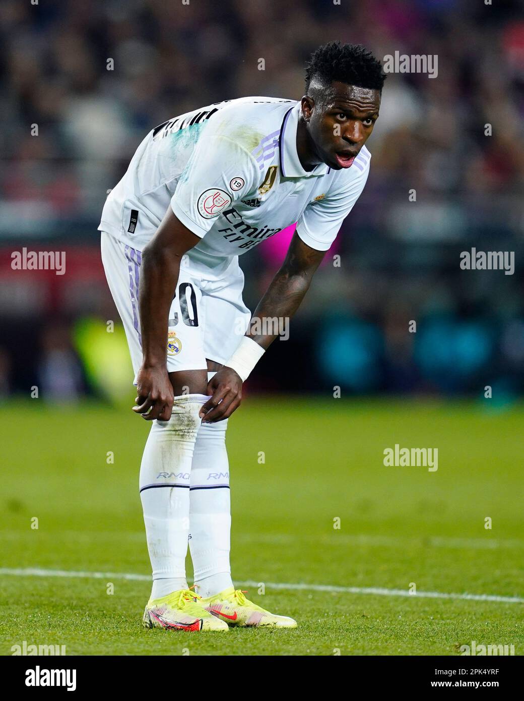 Barcelona, Spain. April 5, 2023, Vinicius Jr of Real Madrid during  Copa del Rey match, Semi-Finals, second leg, between FC Barcelona v Real Madrid. played at Spotify Camp Nou Stadium on April 5, 2023 in Barcelona, Spain. (Photo by Sergio Ruiz / PRESSIN) Stock Photo
