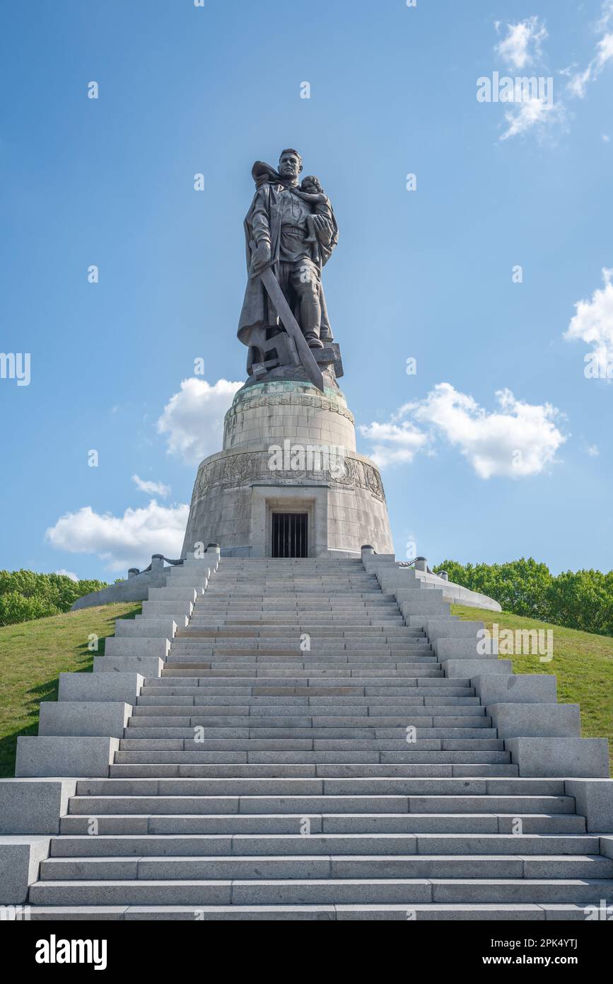 Soviet War Memorial Soldier Statue at Treptower Park - Berlin, Germany Stock Photo