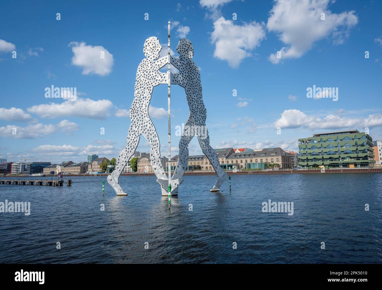 Molecule Men Sculpture at Spree River by Jonathan Borofsky - Berlin, Germany Stock Photo