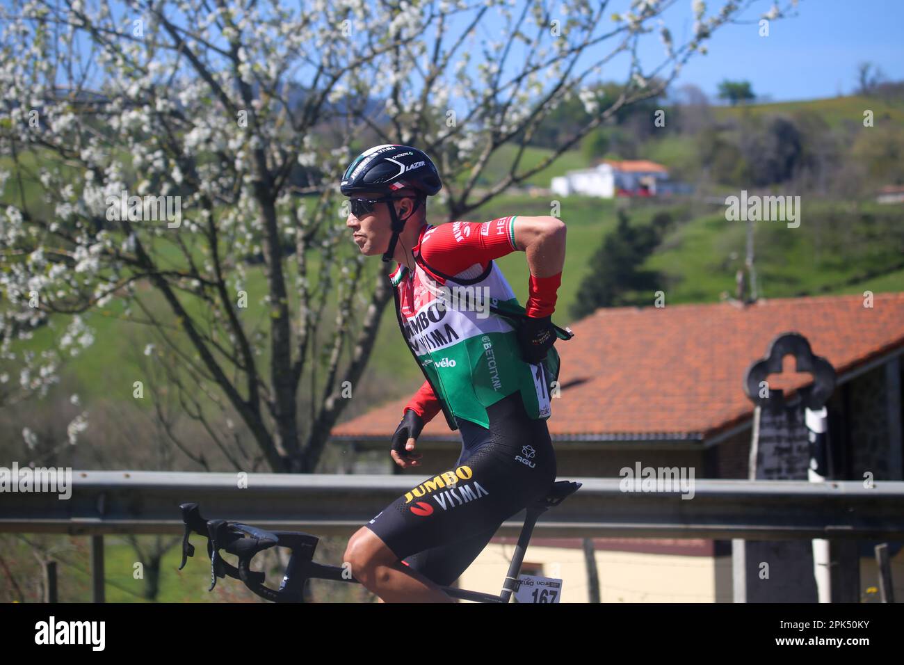 Iraeta, Spain, 05th April, 2023: The Jumbo-Visma rider, Attila Valter during the 3rd Stage of the Itzulia Basque Country 2023 between Errenteria and Amasa-Villabona, on April 05, 2023, in Iraeta, Spain. Credit: Alberto Brevers / Alamy Live News Stock Photo