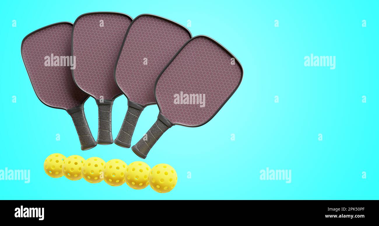 Pickleball rackets and sports balls on an isolated background. 3d ...