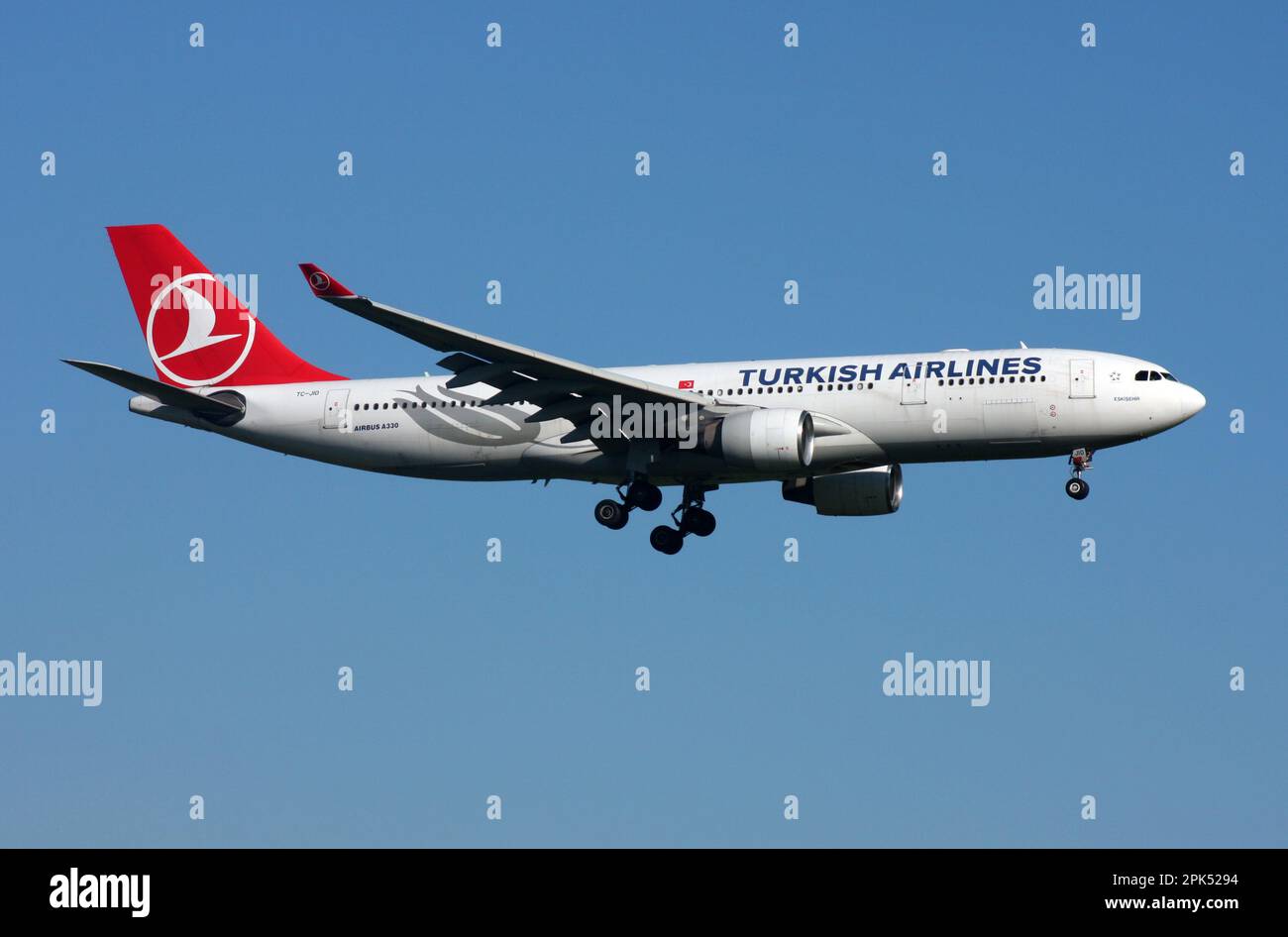 Airbus A330-200 of Turkish Airlines approaches London Gatwick Airport Stock Photo