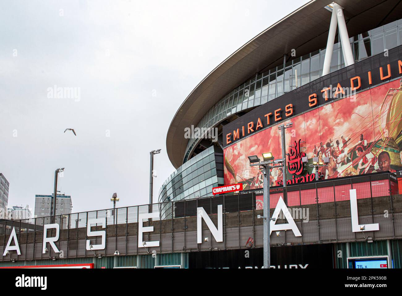 The Emirates Stadium is home to Premiership Team Arsenal Football Club, situated in Holloway, Islington, London. Known as 'The Gunners', Stock Photo