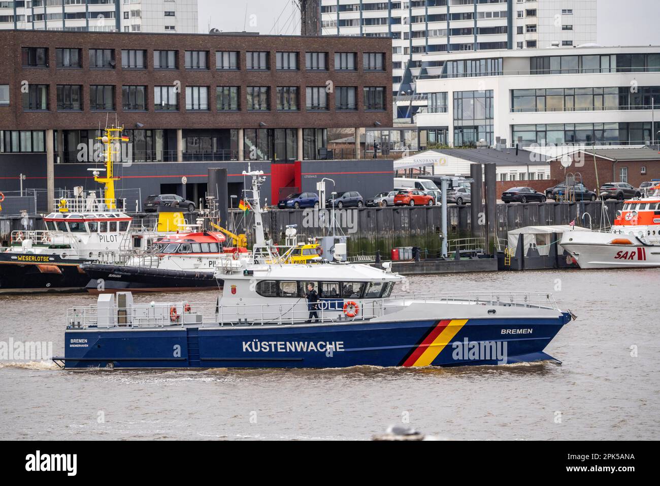 Customs boat Bremen, Coast Guard, in the harbour of Bremerhaven, Lower Saxony, Germany, Stock Photo
