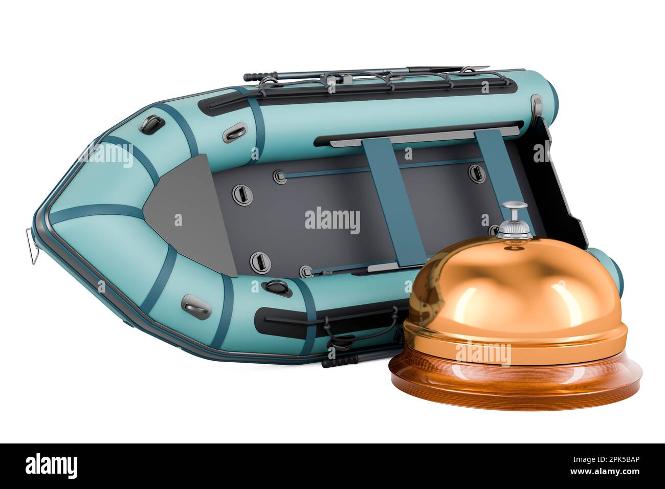 Inflatable boat with reception bell, 3D rendering isolated on white ...