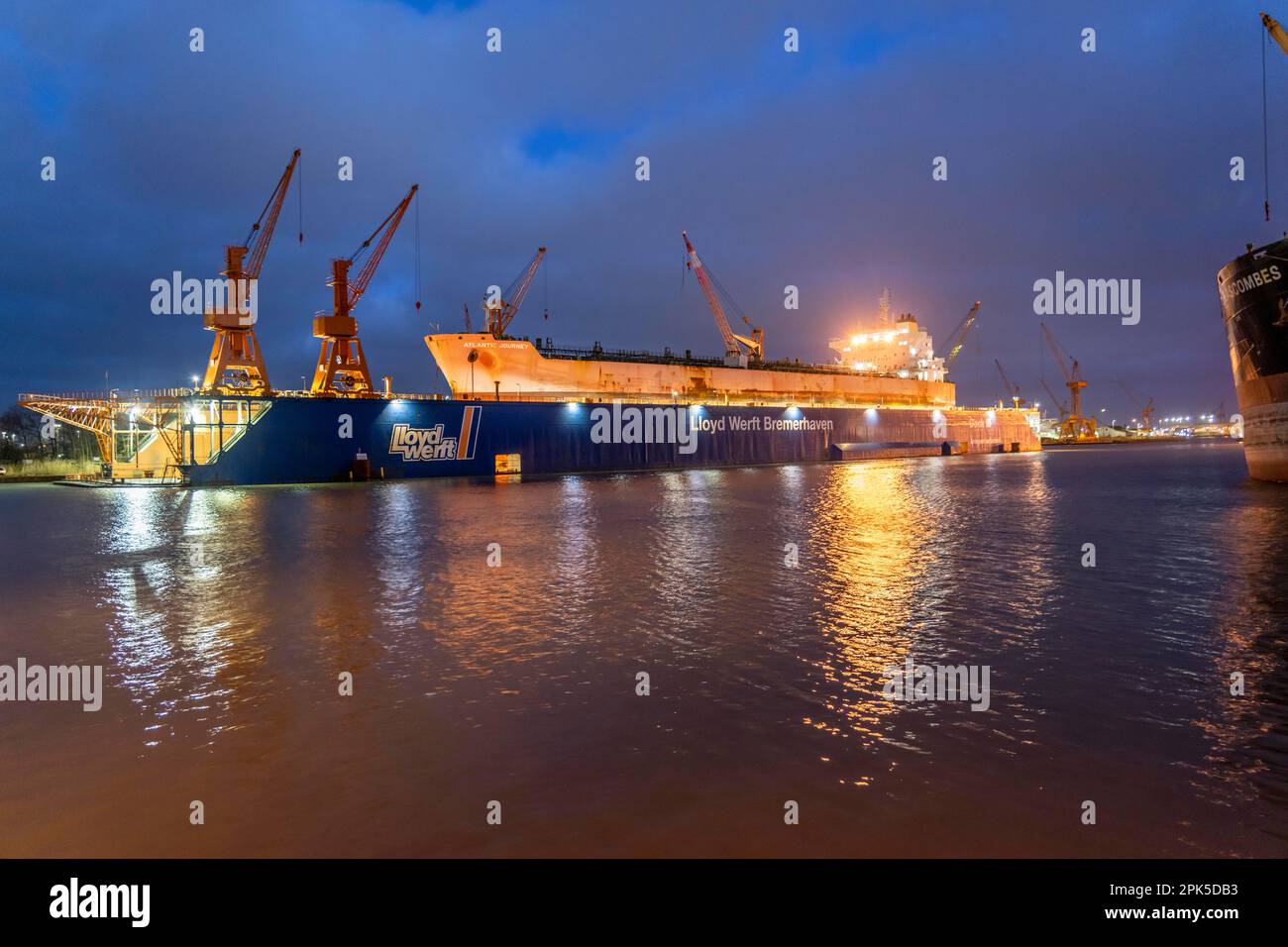 Lloyd Werft, dry dock, freighter Atlantic Journey, shipyard in the