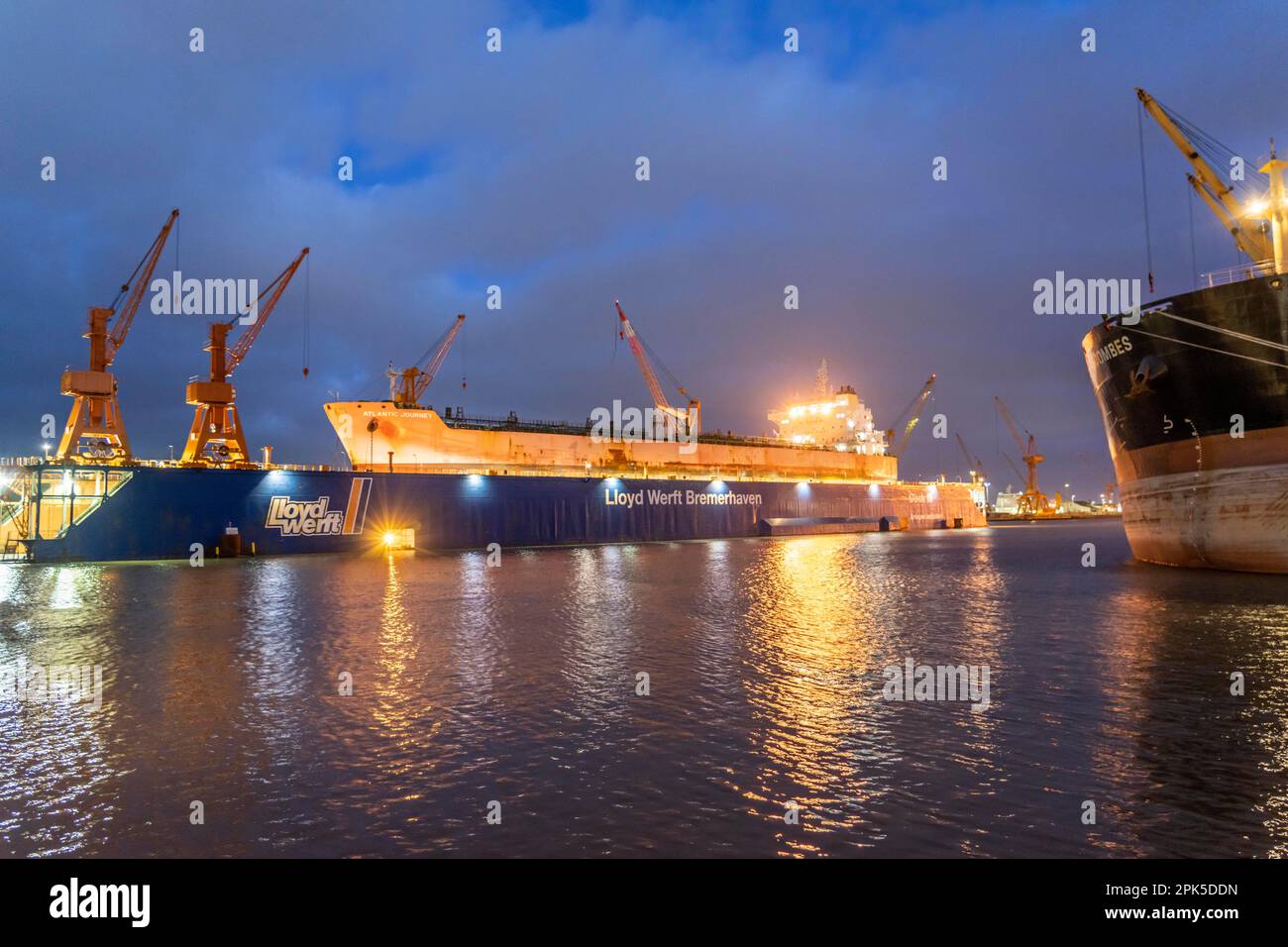 Lloyd Werft, dry dock, freighter Atlantic Journey, shipyard in the